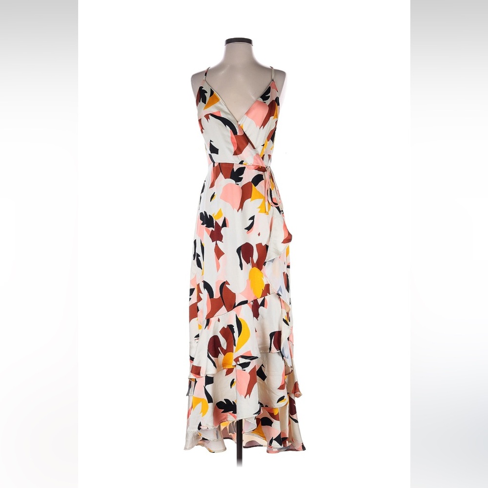 Nine West Multicolor Faux Wrap Satin Dress Size 6